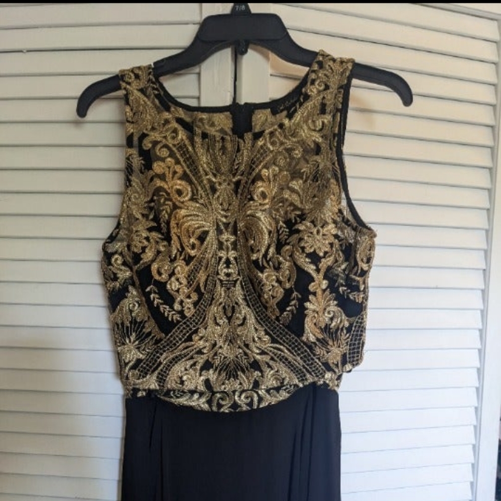 Jodi Kristopher maxi black and gold dress